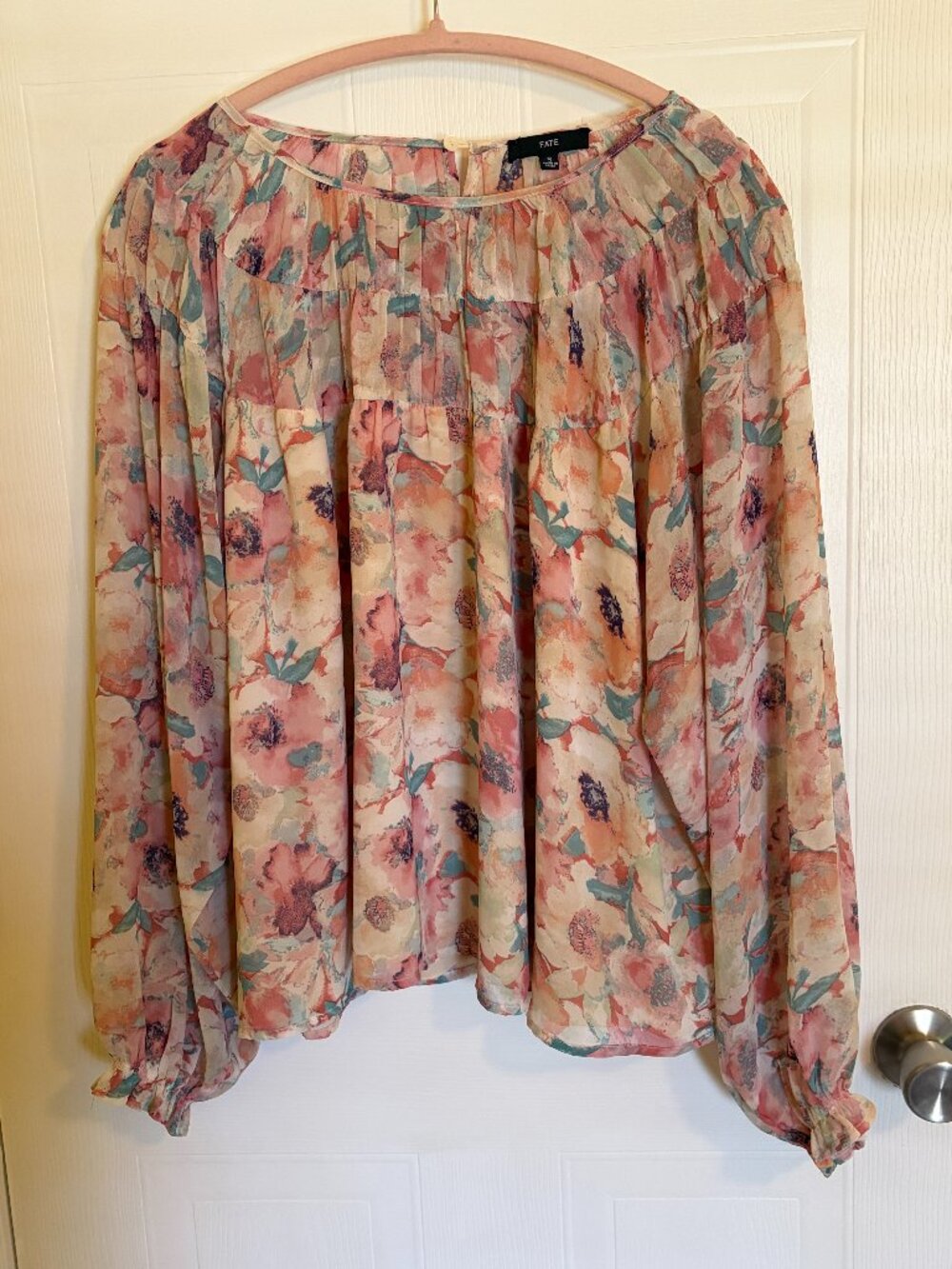 FATE Women's Floral Flowy Balloon Sleeve Lined Size Small Blouse Boho